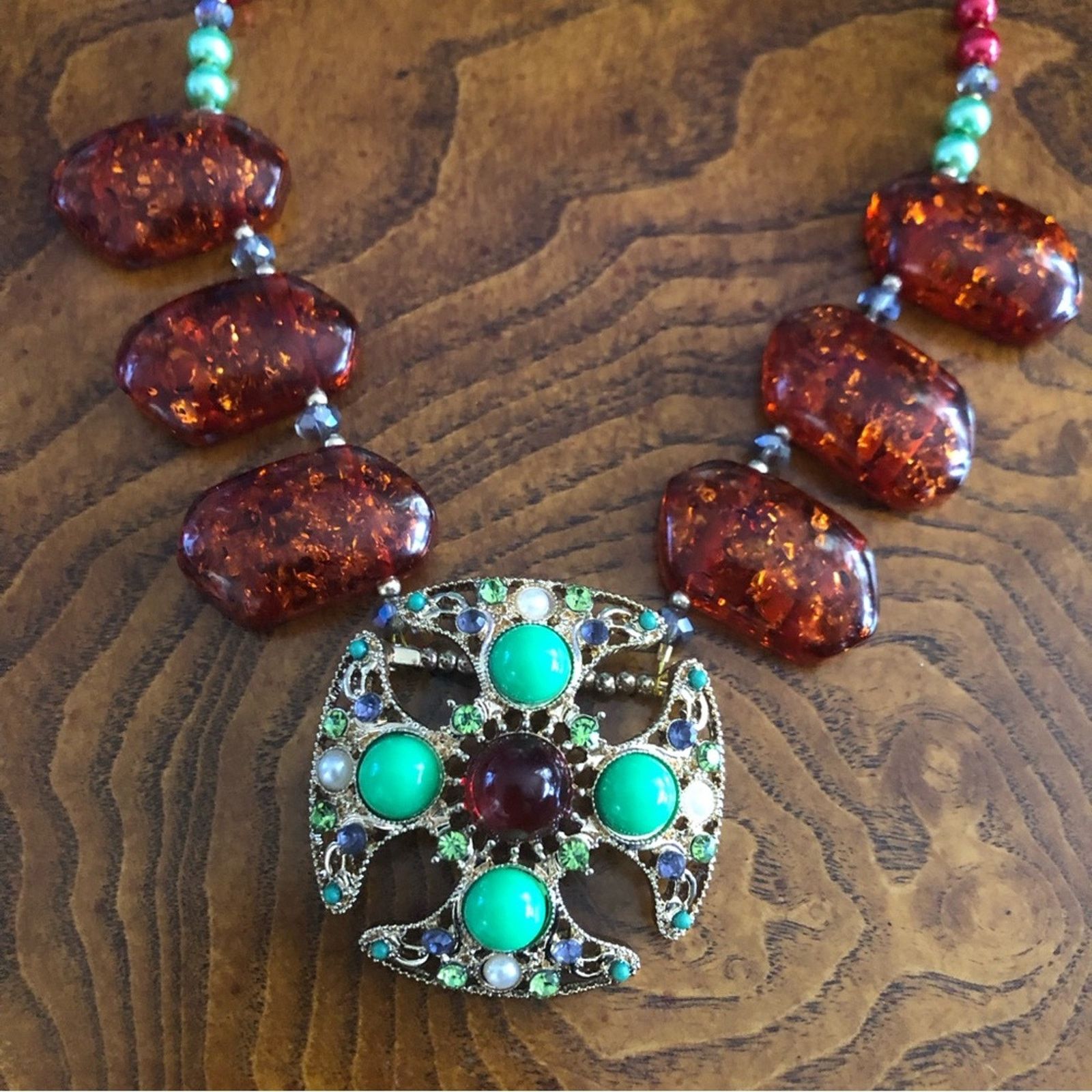 Handmade Handcrafted repurpose stone Maltese cross Pearl necklace Size ONE SIZE - 9 Thumbnail