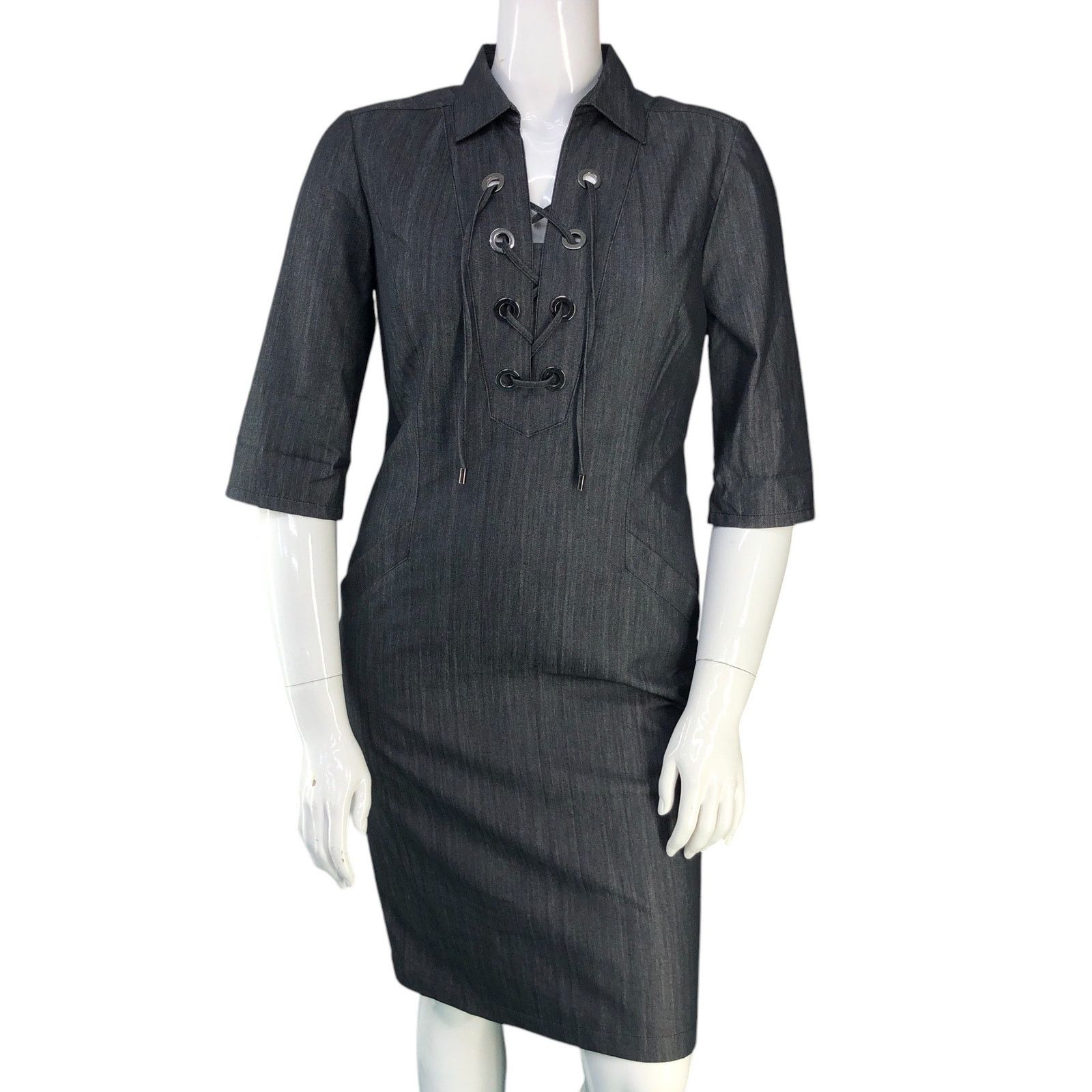 Lafayette 148 Lafayette 148 Size 8 Dress Nissa Lace Up Short Sleeve Grey Size M / US 6-8 / IT 42-44 - 11 Thumbnail
