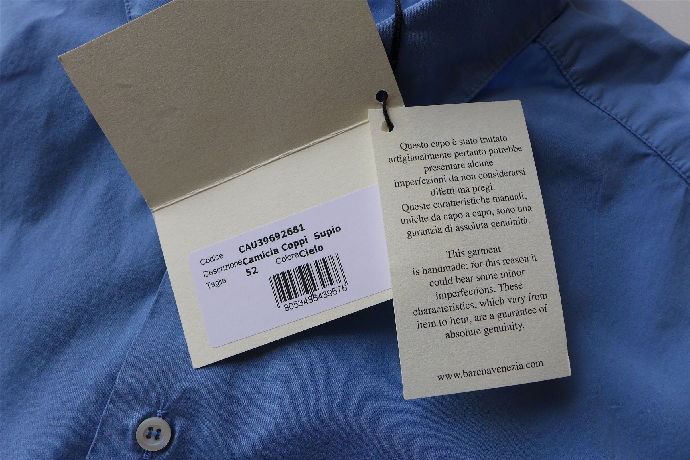 Barena Barena Coppi Supio Shirt -- Sky Blue Cotton Size US L / EU 52-54 / 3 - 15 Thumbnail