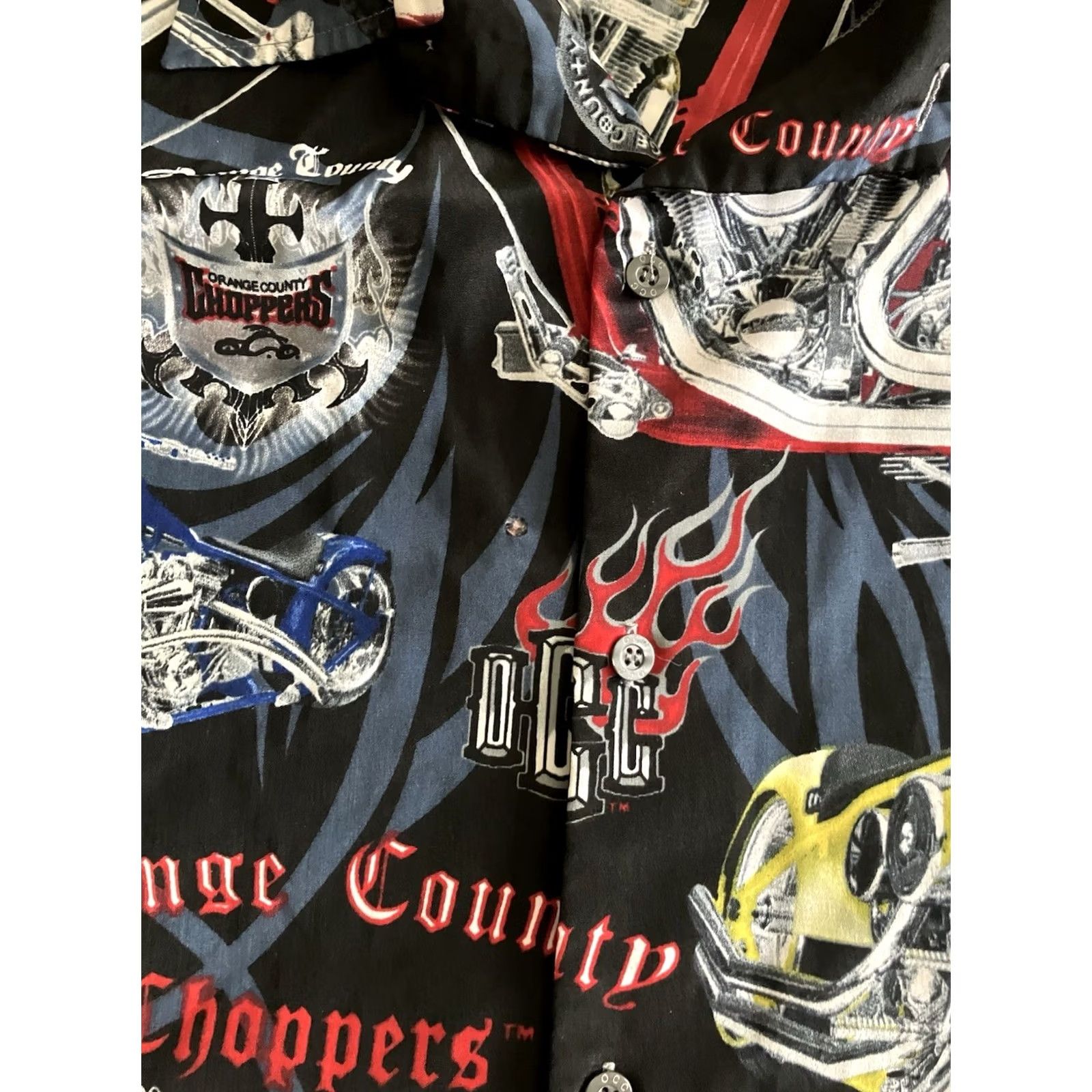 ALOHAS VINTAGE Orange County Choppers Shirt Mens XL Black Aloha Motorcycle 00s Hole Short Sleeve Button-Up Collared Graphic Print Biker Mens XL Size US XL / EU 56 / 4 - 5 Thumbnail