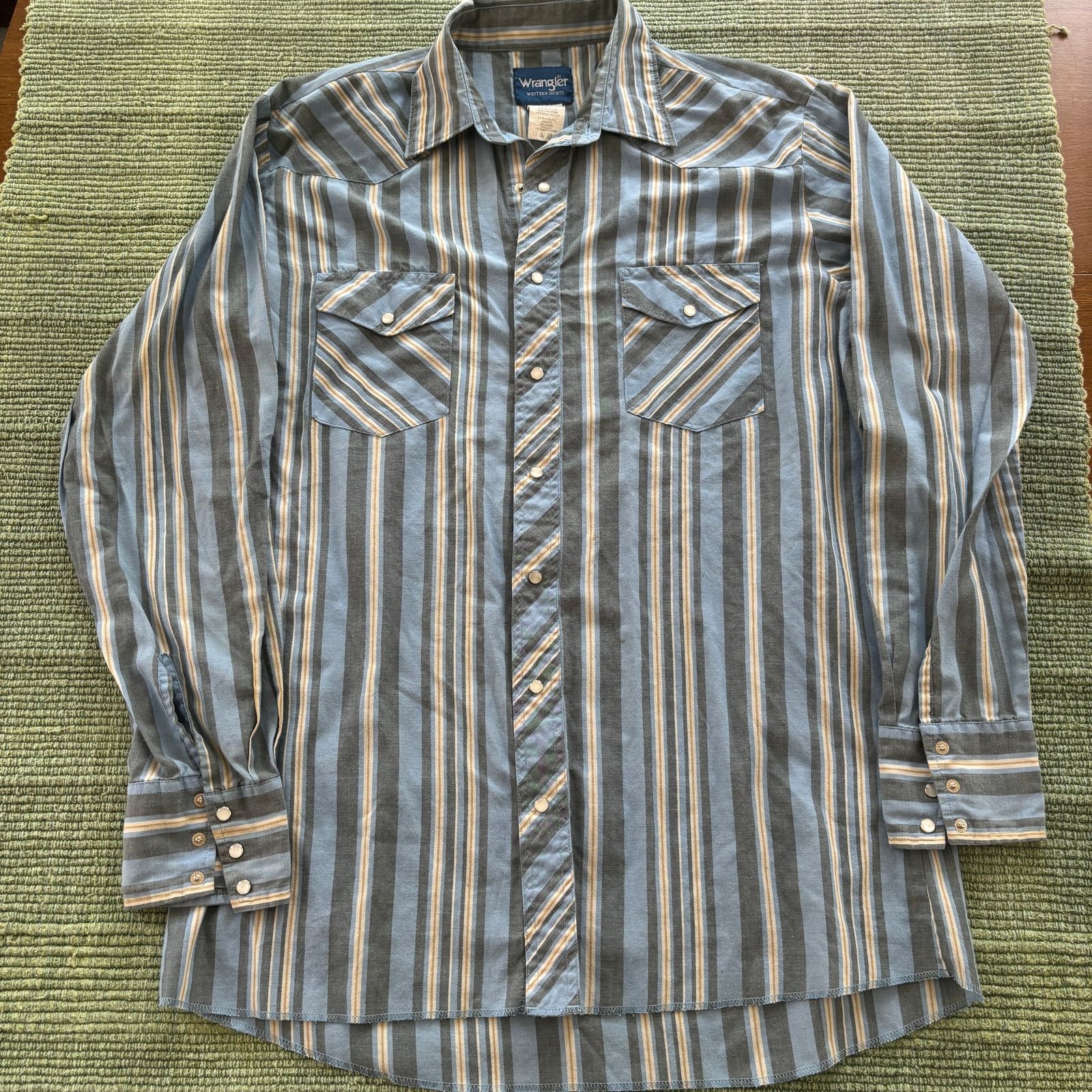 Vintage × Wrangler Vintage Wrangler Blue Striped Cotton Western Shirt Pearl Size US L / EU 52-54 / 3 - 1 Thumbnail