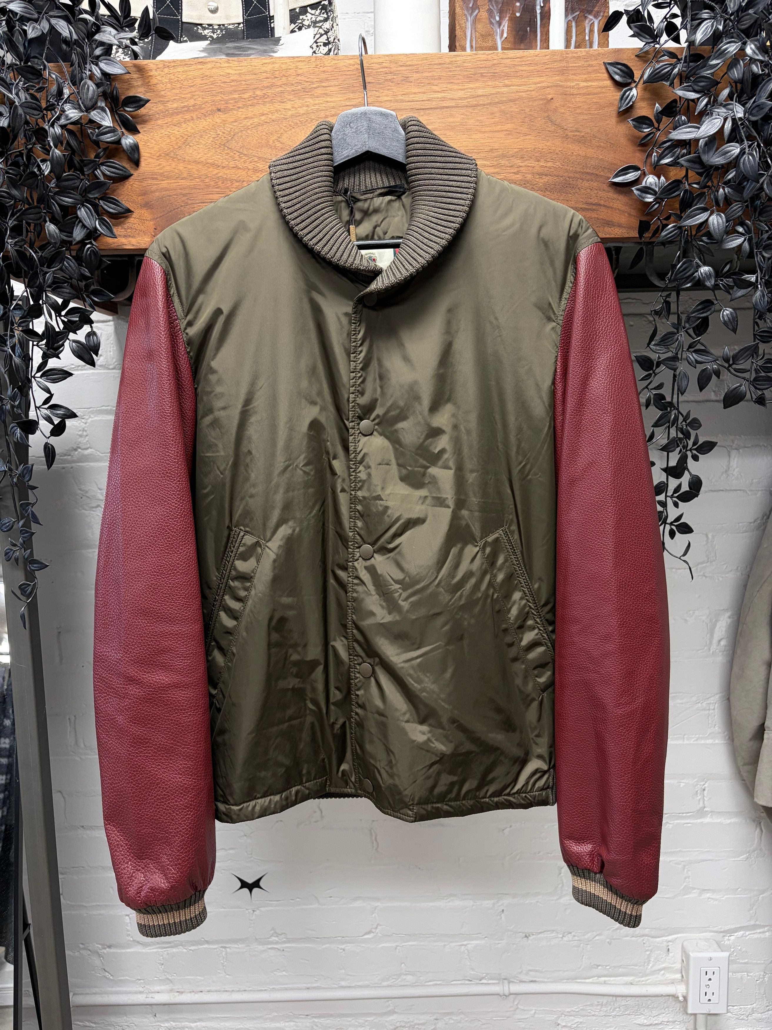 Gucci 2000s Gucci Dark Nylon/Leather Ribbed Collar Varsity Jacket Size US S / EU 44-46 / 1 - 1 Thumbnail