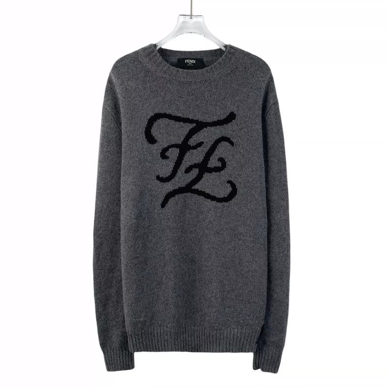 Fendi FENDI Dark Gray Logo Letter Embroidered Crew Neck Long Sle Size US L / EU 52-54 / 3 - 1 Thumbnail