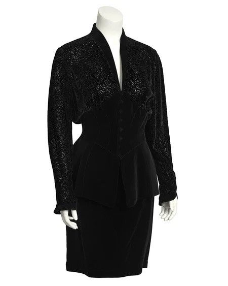 Thierry Mugler Thierry Mugler 1989 Vintage Black Velvet Suit Skirt Set Size M / US 6-8 / IT 42-44 - 1 Thumbnail