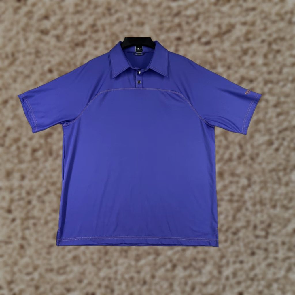 Vintage QED Style Polo Shirt Mens Large Purple Short Sleeve Polyester Polo Golf Shirt Size US L / EU 52-54 / 3 - 1 Thumbnail