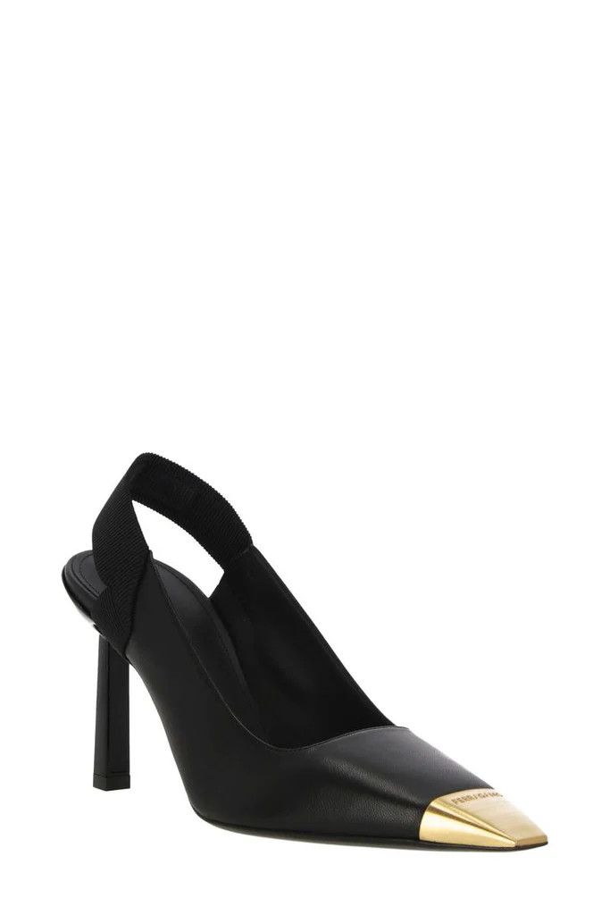 Salvatore Ferragamo o1s1rm0924 Alhena Metallic-Toe Slingback Pumps in Black Size US 7.5 / IT 37.5 - 2 Thumbnail