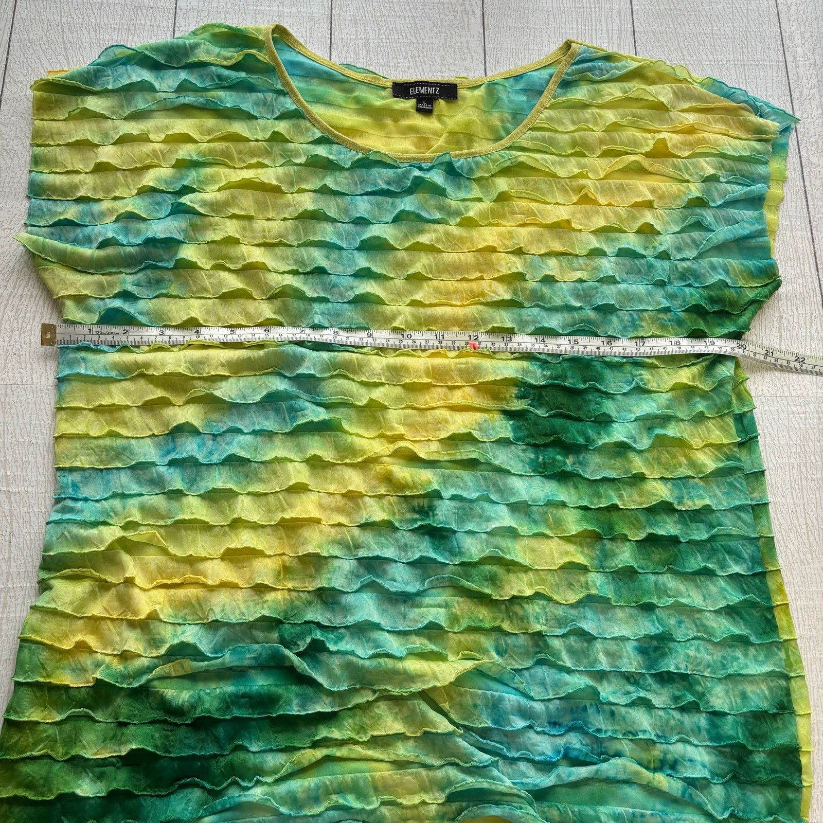 Other Elementz Tie Dye Ruffle Layer Shirt Blue Yellow Green Size L / US 10 / IT 46 - 6 Thumbnail