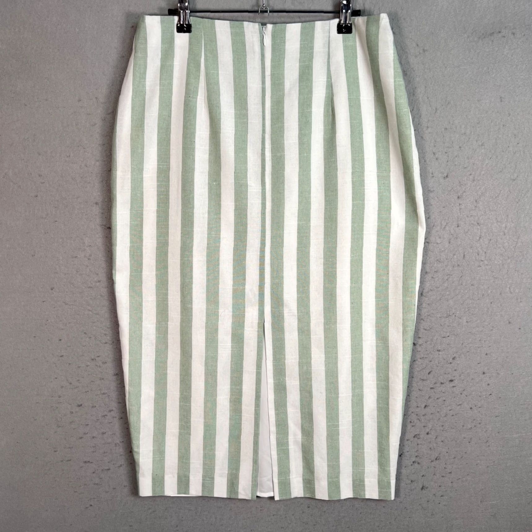 Vintage Alexia Admor Womens Skirt Knee Length Striped Green & White Pencil - 10 - Casual, Regular, Spring, Summer, Fall - Cute & Chic Women’s Dressy Style Size 32" / US 10 / IT 46 - 2 Thumbnail
