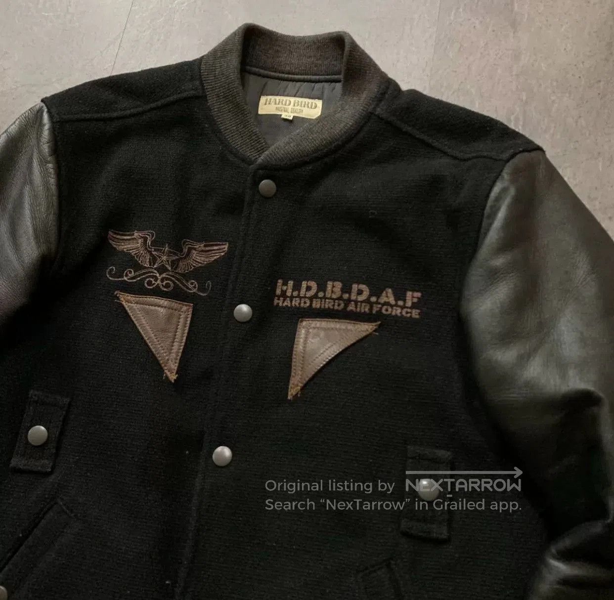 The Flat Head black wool leather baseball jacket. Size US M / EU 48-50 / 2 - 6 Thumbnail