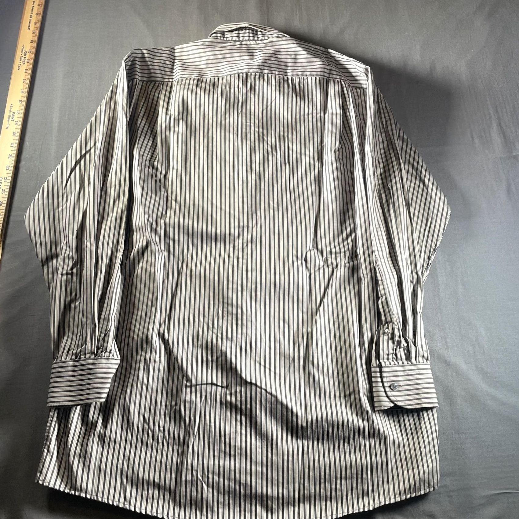 Eton VINTAGE? No. Eton Gray Black Stripe 100% Cotton Long Sleeve Dress Shirt Mens 16.5 42 Shirt Business Formal Mens Size 46R - 5 Thumbnail