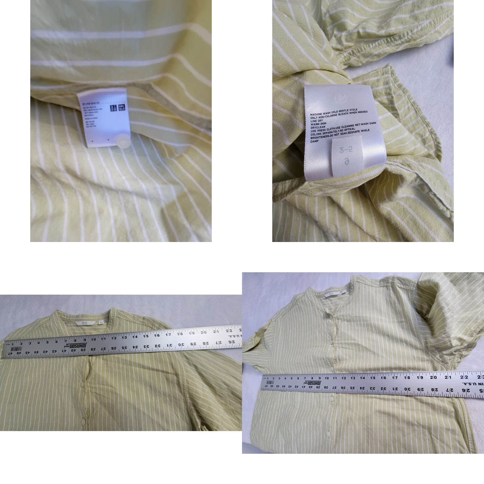 Uniqlo Uniqlo Womens Green White Striped Linen Blend Band Collar 3/4 Sleeve Shirt Large - Vintage - - Size L / US 10 / IT 46 - 9 Thumbnail