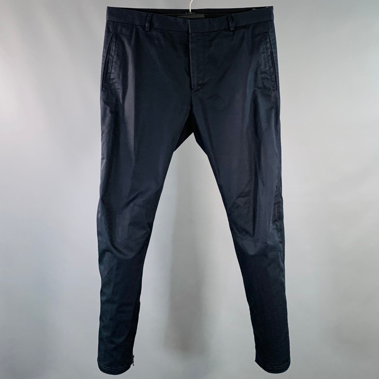 Lanvin Size 32 Navy Twill Cotton Tapered Ankle Zips Casual Pants Size US 32 / EU 48 - 1 Thumbnail