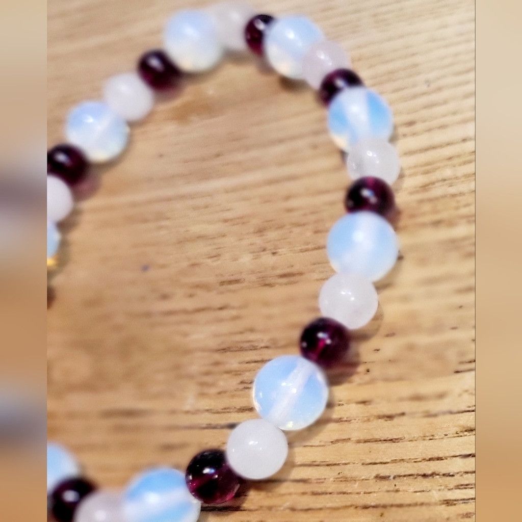 Handmade Garnet Rose Quartz Opalite stretchy bracelet Size ONE SIZE - 3 Thumbnail