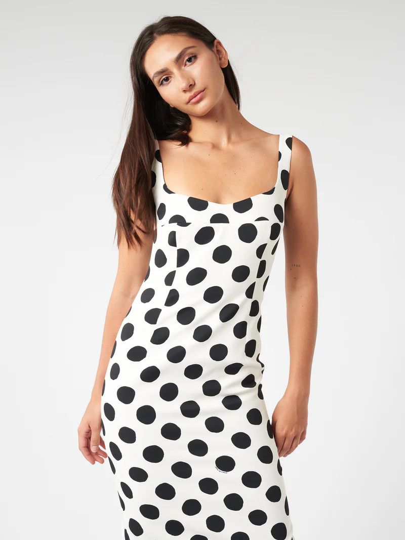 Marni o1w1db10824 Polka Dots Sleeveless Midi Dress in White Black Size M / US 6-8 / IT 42-44 - 4 Thumbnail