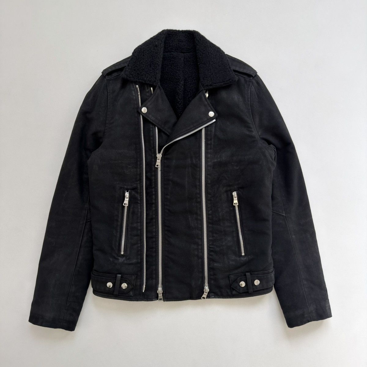 Balmain Black Cotton Sherpa Lined Biker Jacket Size US L / EU 52-54 / 3 - 19 Thumbnail