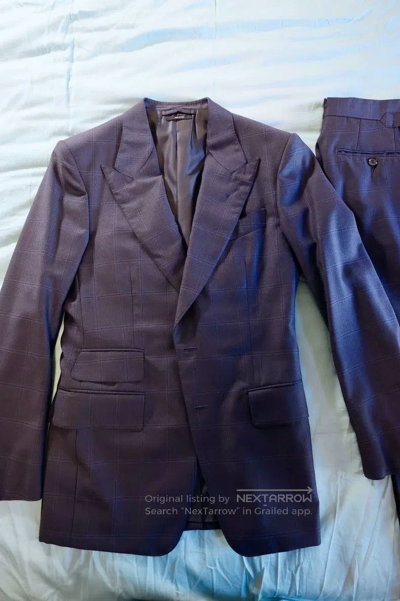 Tom Ford Tom Ford Men's Business Suit, Navy Windowpane, 100% Wool Size 46L - 9 Thumbnail