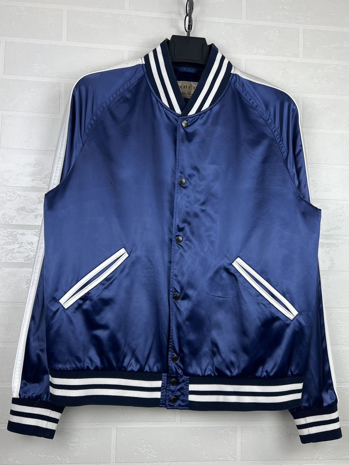Burberry BURBERRY Bomber Jacket Lidington Nylon Satin Navy Men's Size US XL / EU 56 / 4 - 6 Thumbnail