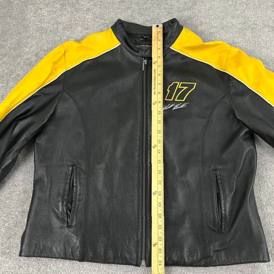NASCAR VINTAGE Velocity Jacket Womens XL Black Yellow Leather Matt Kenseth Retro Full Zip - Motorcycle, Classic, Biker, Vintage, 90s style Size XL / US 12-14 / IT 48-50 - 4 Thumbnail
