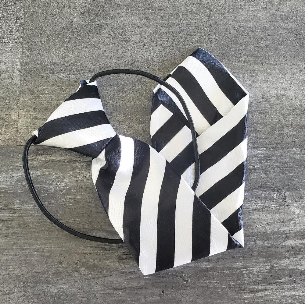 Designer White Black Striped Satin Little Boy Tie Size ONE SIZE - 2 Thumbnail