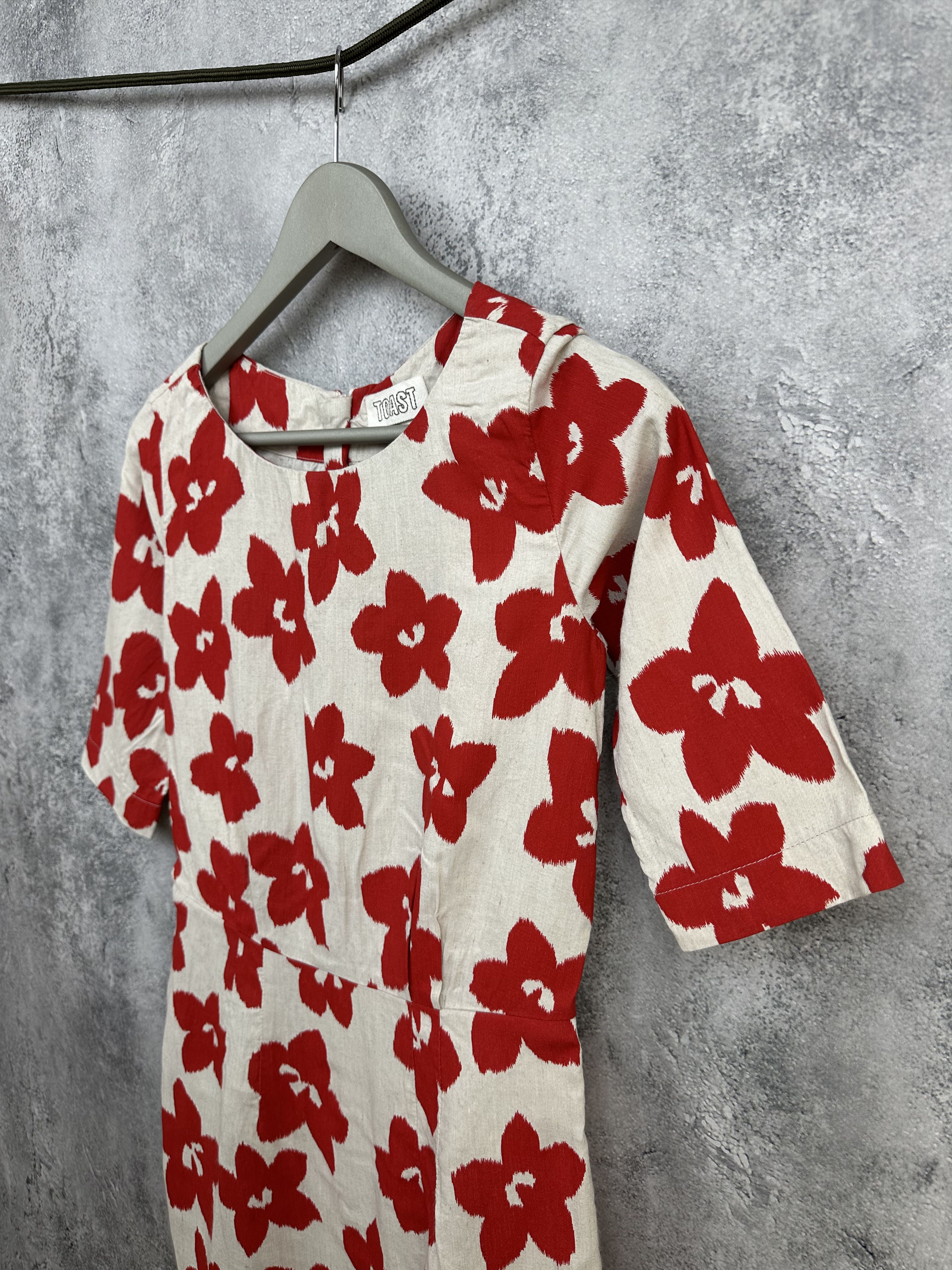 Other TOAST Ivory Red Floral Above Knee Dress Linen Blend Pockets Size S / US 4 / IT 40 - 7 Thumbnail