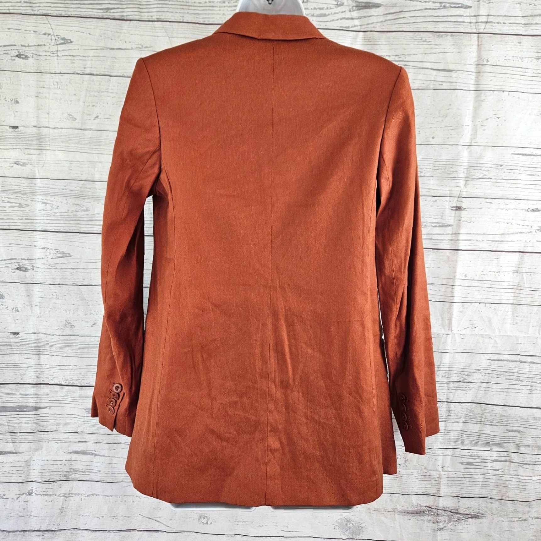 Express VINTAGE Express Womens Blazer XS Orange Linen Blend Open Front Size XS / US 0-2 / IT 36-38 - 3 Thumbnail