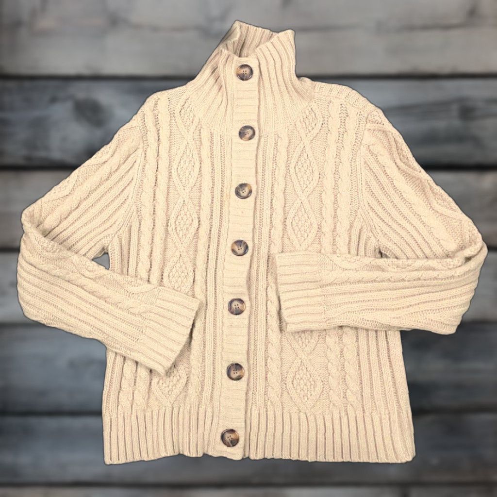 Vintage VINTAGE St. John's Bay Cardigan Beige Cable-Knit High Neck Womens XL Sweater 90s RetroHipster Casual Beige Size XL / US 12-14 / IT 48-50 - 1 Thumbnail