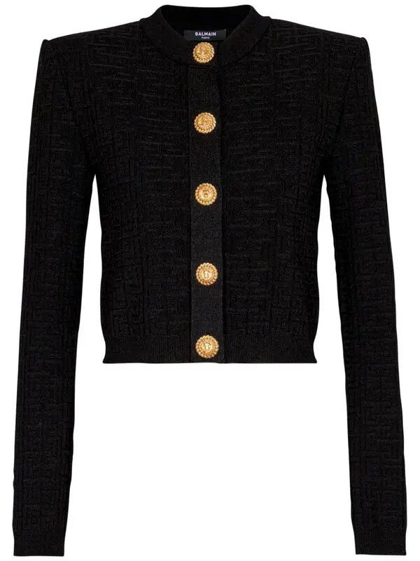 Balmain o1s1wg111225 Labyrinth Knit Cardigan in Black Size L / US 10 / IT 46 - 1 Thumbnail