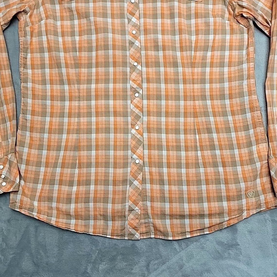 Ariat Ariat Shirt Womens XL Fitted Orange Plaid Long Sleeve Pearl Snap Western Cowboy Size XL / US 12-14 / IT 48-50 - 2 Thumbnail