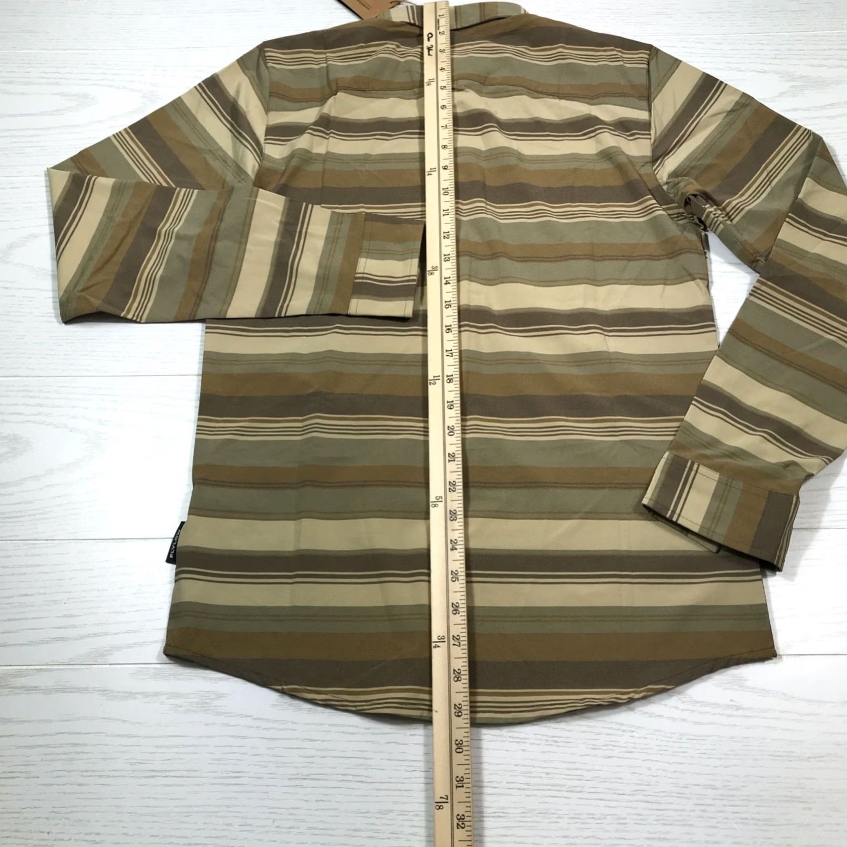 Flylow Shirt Men Small Brown Stripe Pearl Snap Long Sleeve 50 Upf Pockets New, Men's — image 3 of 6