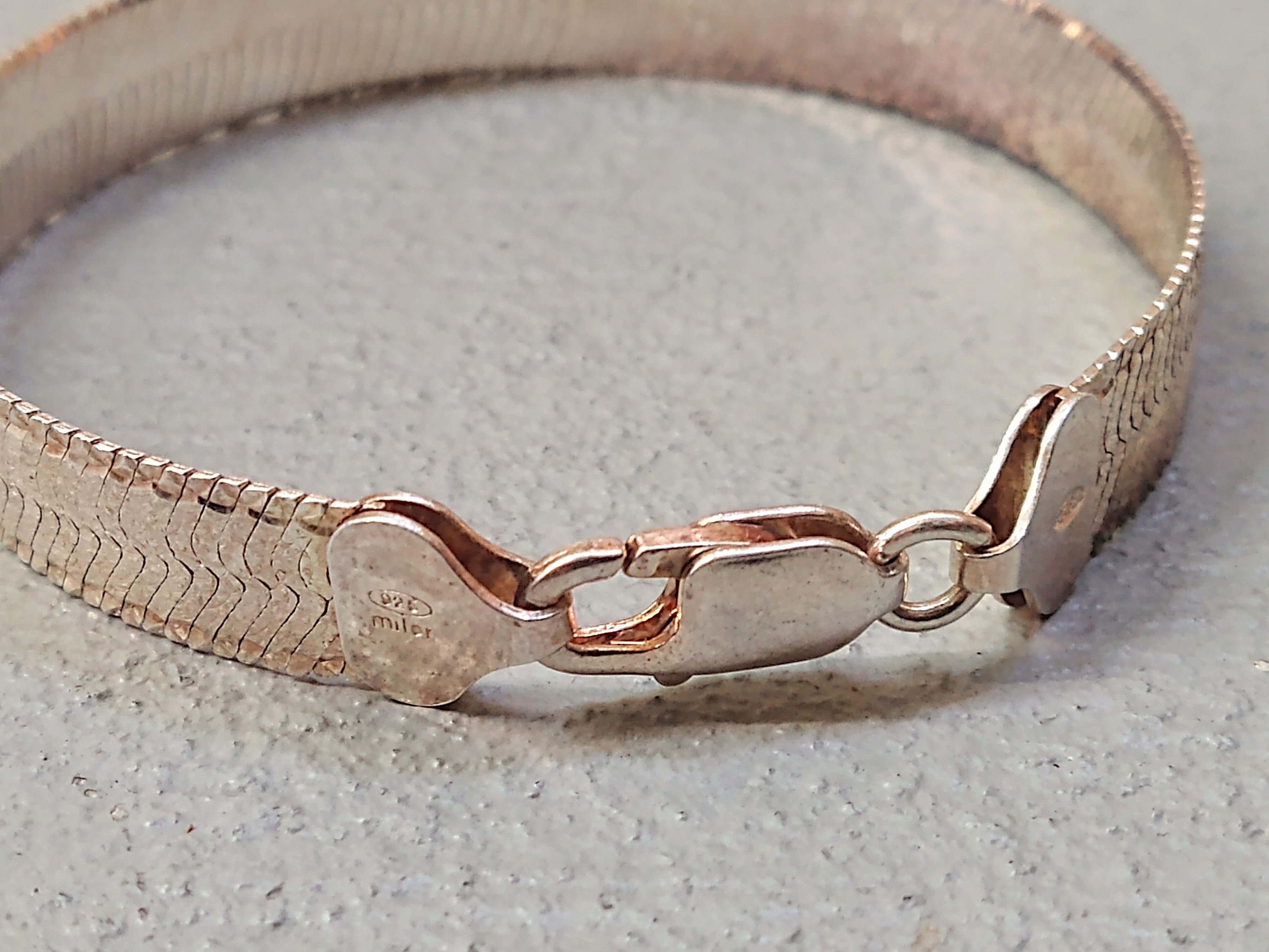 Vintage Sterling Silver Bracelet Herringbone Snake Chain