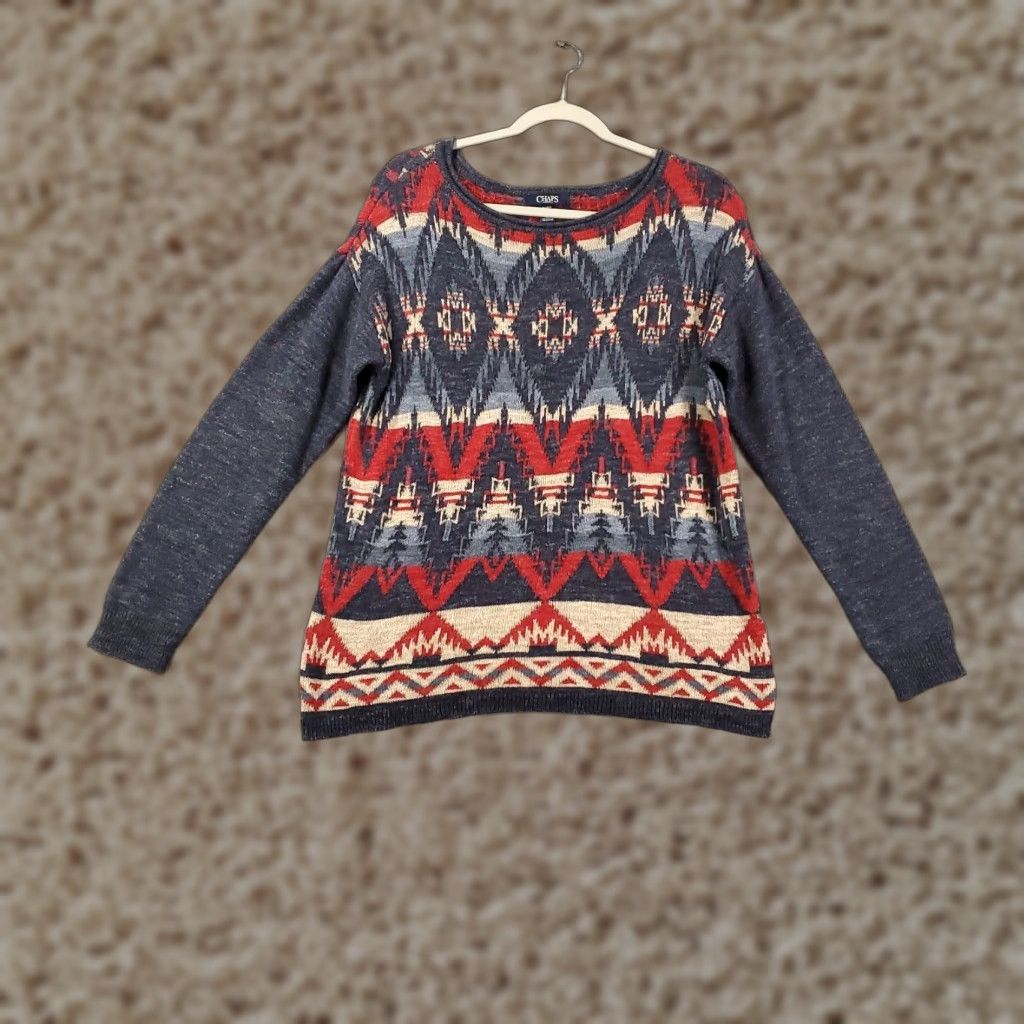 Chaps Chaps Sweater Geometric Pullover Womens Petite Large Multicolor Aztec Western Knit Boat Neck Long Sleeve Casual Travel Pullover Women PL Boys? Size L / US 10 / IT 46 - 1 Thumbnail