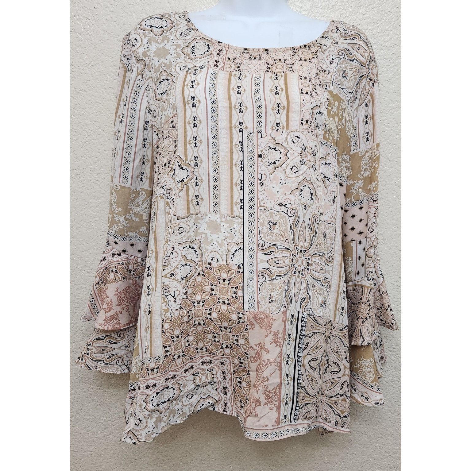 Other Cato Tan Black Pink Floral Print Bell Ruffled Sleeves Top XL Size XL / US 12-14 / IT 48-50 - 1 Thumbnail