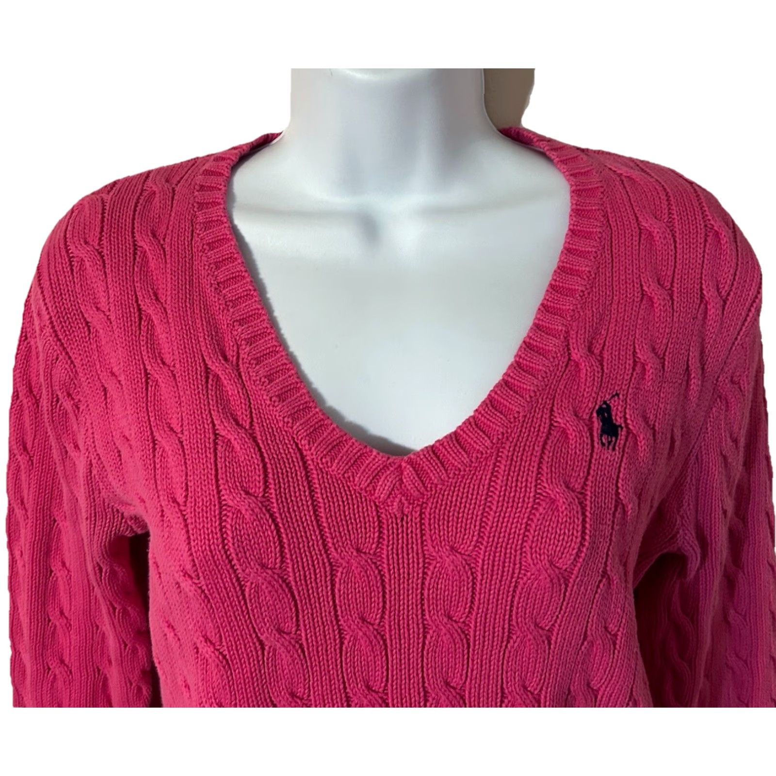 Polo Ralph Lauren Ralph Lauren Sport V-Neck Sweater Pink Women Medium Cable-Knit Cotton Pullover Knit Wool? Size M / US 6-8 / IT 42-44 - 6 Thumbnail