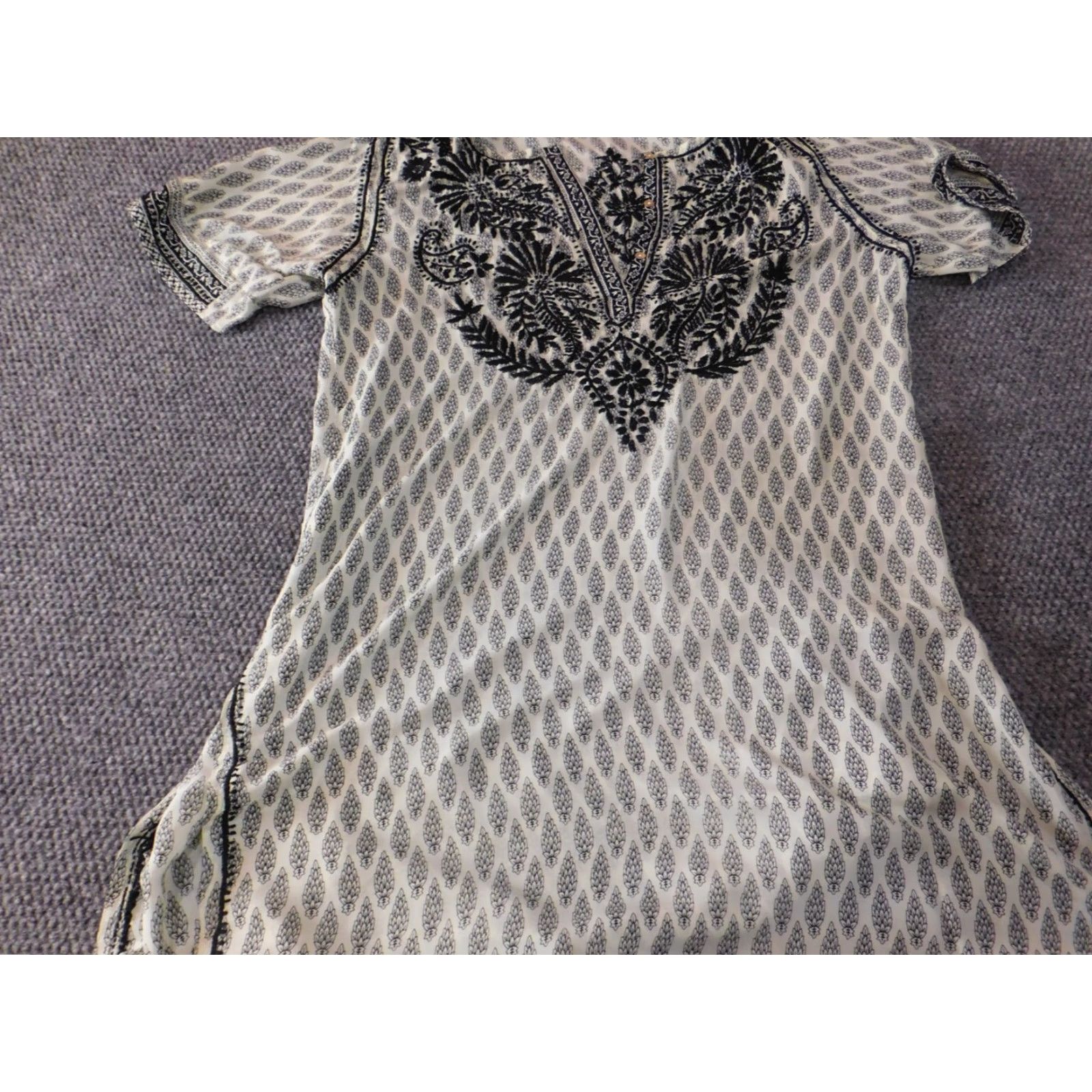 Vintage Al Jaber Gallery Dress Large Gray A-Line Dolman Sleeve Silk Polyester Midi Crew Neck Ruffle Geometric Pattern Women Regular Autumn Fall Vintage: No Size L / US 10 / IT 46 - 2 Thumbnail
