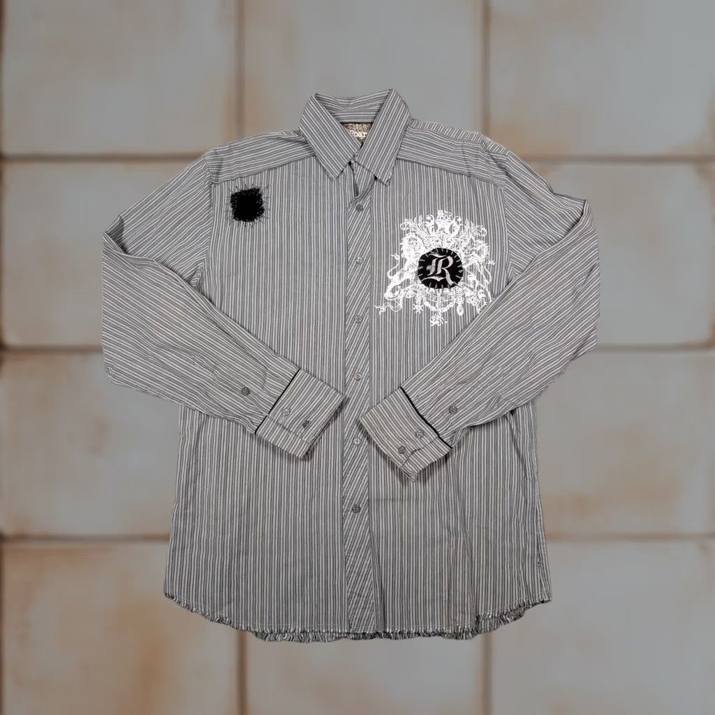 Roar Roar Shirt Mens L Gray Stripe Embroidered Eagle Western Button Up Size US L / EU 52-54 / 3 - 1 Thumbnail