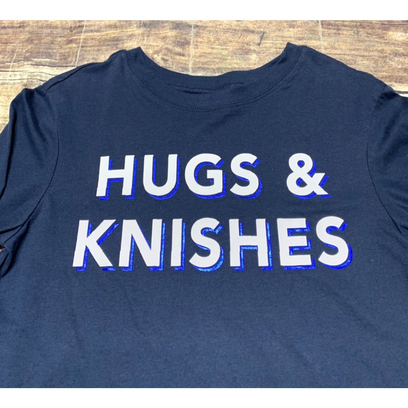 Vintage Zoe + Liv T-Shirt Small Long Sleeve Blue White Hugs & Knishes NEW Women Casual Pullover Round Neck Cotton Blend Knit Regular Size S / US 4 / IT 40 - 2 Thumbnail
