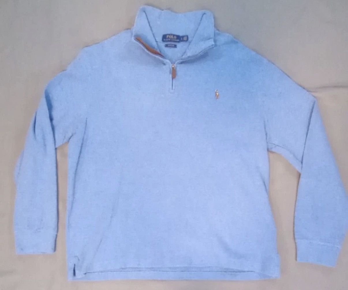 Polo Ralph Lauren Polo Ralph Lauren Large Blue Estate Rib 1/4 Quarter Zip Size US XL / EU 56 / 4 - 1 Thumbnail