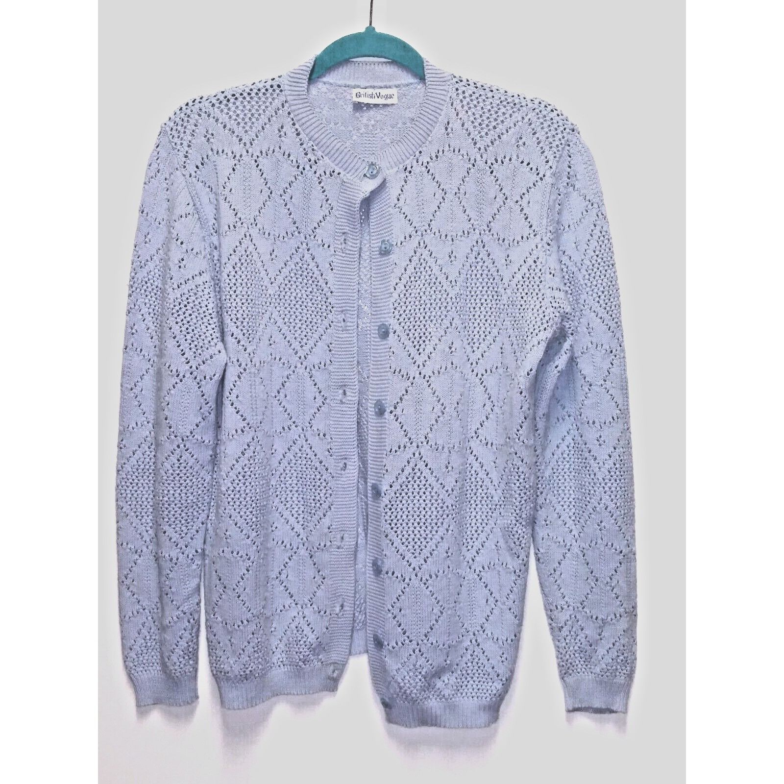 Vintage VINTAGE Sweater Cardigan British Vogue womens Sz M baby-blue Size M / US 6-8 / IT 42-44 - 6 Thumbnail