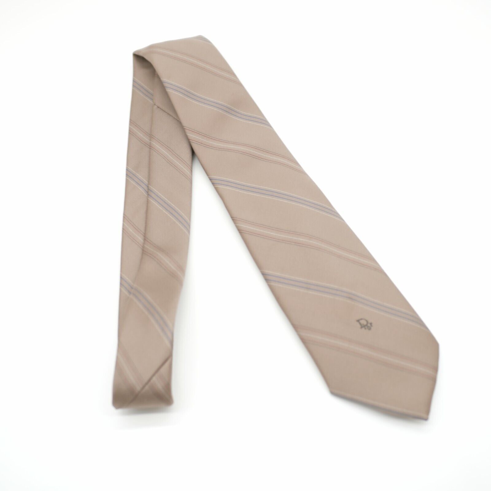 Dior Christian Dior Brown Blue Striped Print Polyester Silk Tie S Size ONE SIZE - 7 Thumbnail