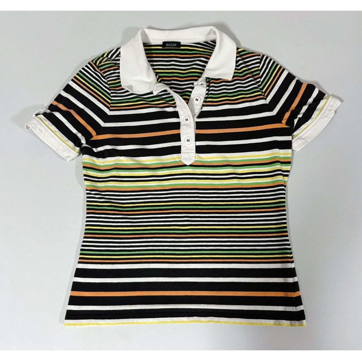 Vintage Basler Striped Collared Polo Shirt Top Blouse Tee Size S🧡💚🖤✨ Size S / US 4 / IT 40 - 1 Thumbnail