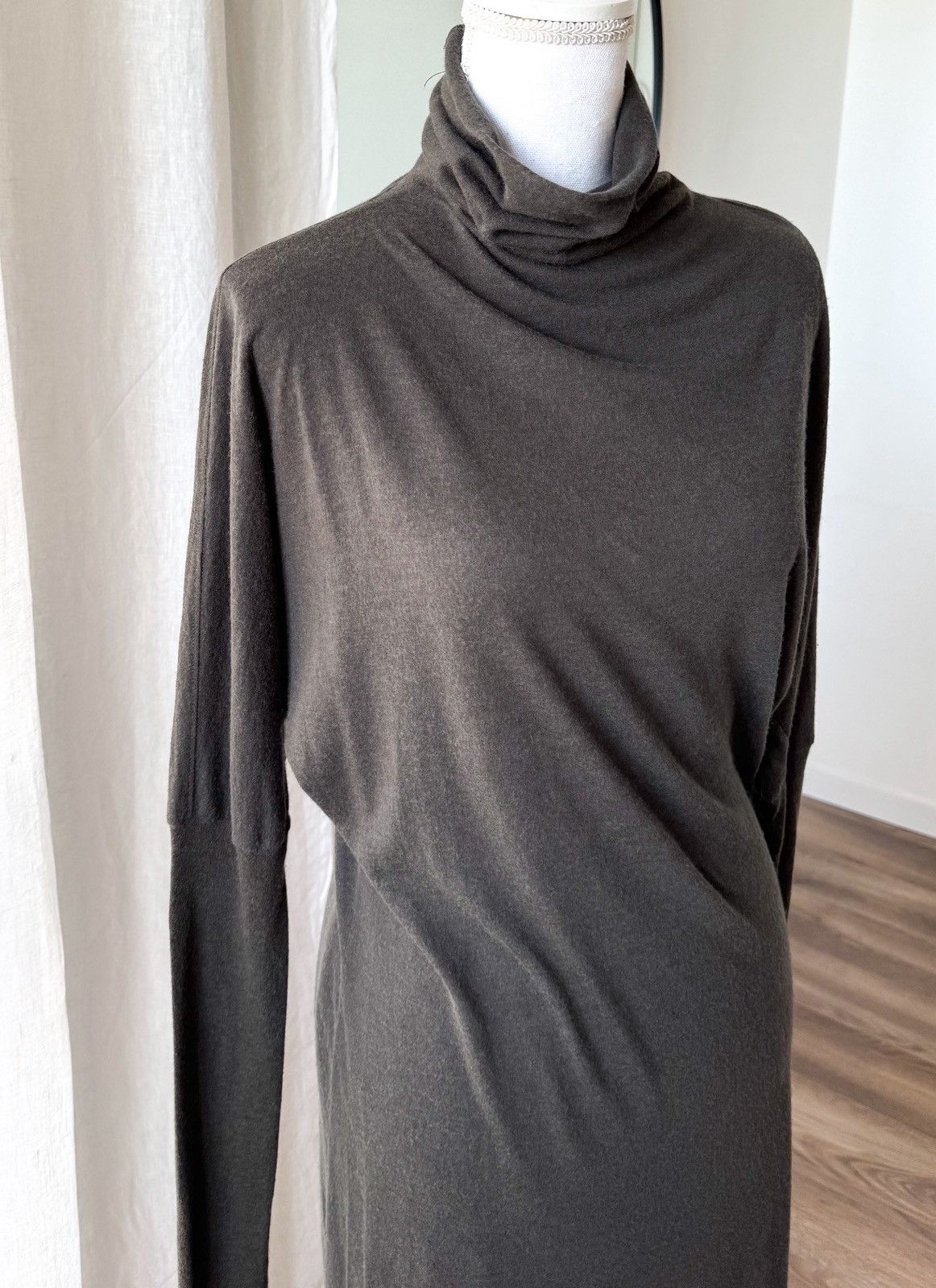 Rick Owens Rick Owens asymmetric column midi dress knitted khaki-gray Size S / US 4 / IT 40 - 13 Thumbnail