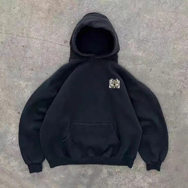 Japanese Brand Black washed retro tiger head print loose hoodie Size US M / EU 48-50 / 2 - 5 Thumbnail