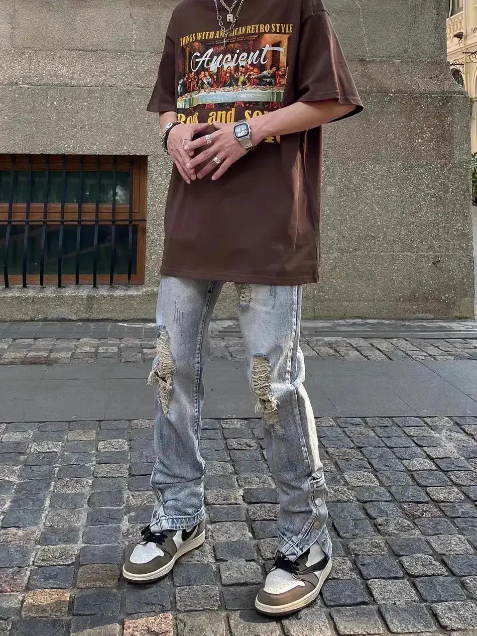 Japanese Brand Hip hop straight leg washed distressed jeans Size US 32 / EU 48 - 6 Thumbnail