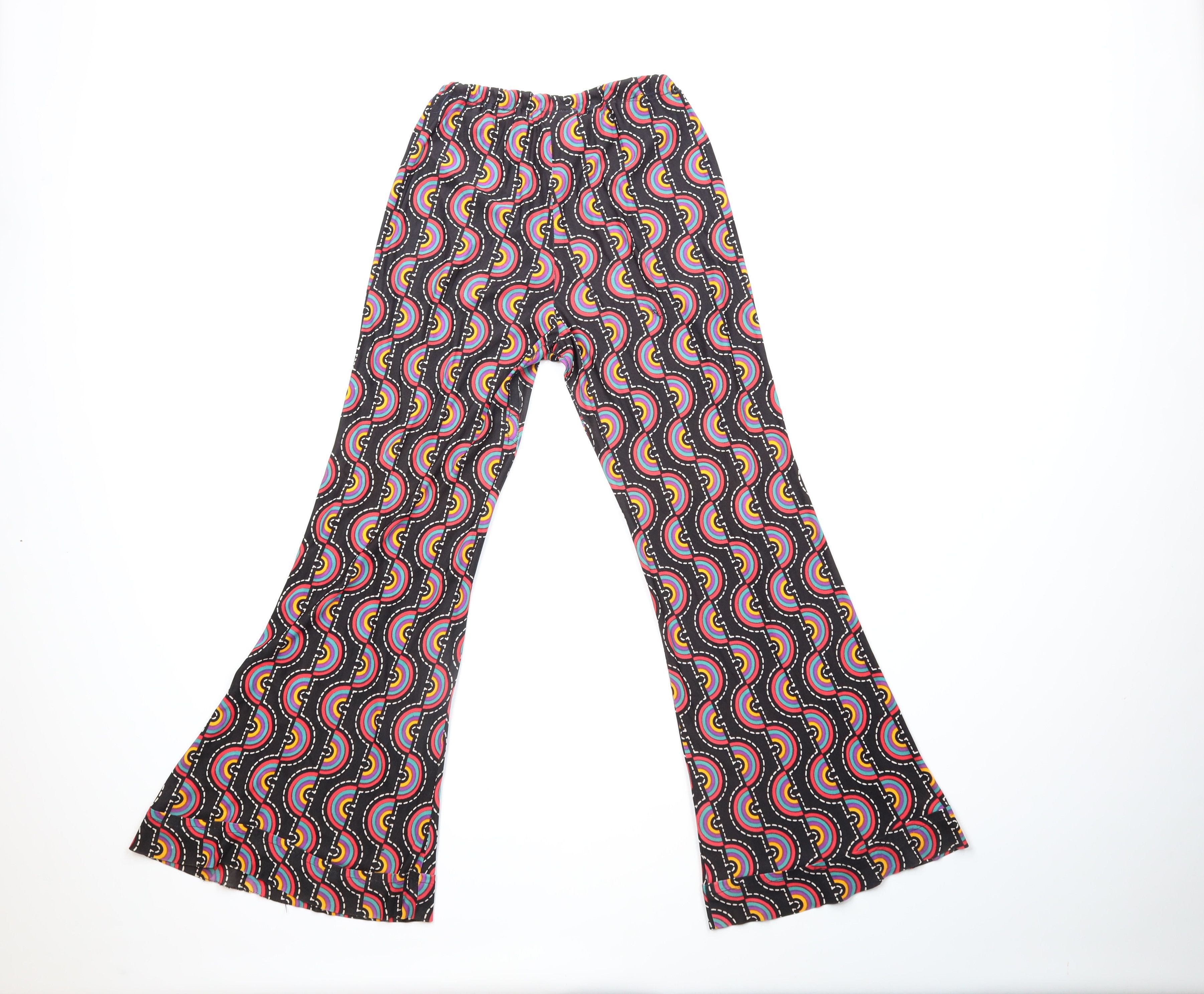 Vintage Vintage 60s 70s Rainbow Psychedelic Knit Bell Bottoms Pants Size 22" - 9 Thumbnail