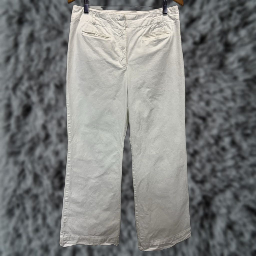 Vintage MAEVE Anthropologie Wide Leg Pants 14 Womens White Chino Trousers 32x32 Size 36" / US 14 / IT 50 - 1 Thumbnail