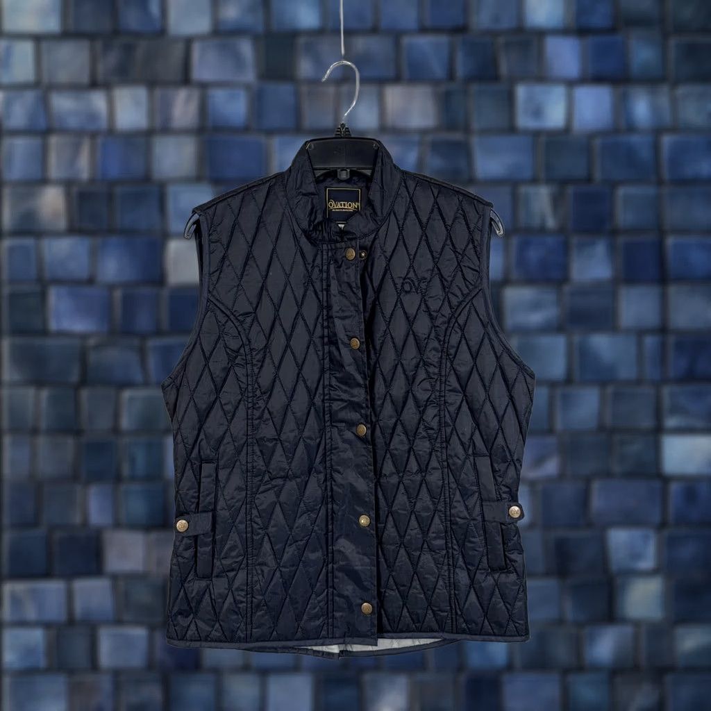 Vintage Ovation Vest Womens Large Blue Quilted Snap Front Equestrian Outdoor Gilet Size L / US 10 / IT 46 - 1 Thumbnail