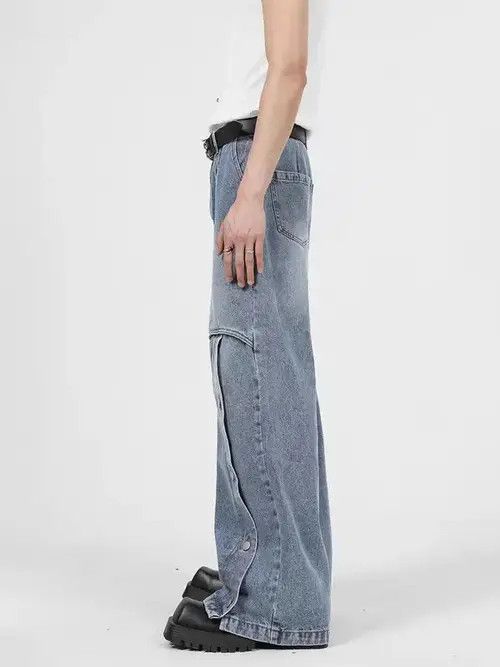 Japanese Brand Wide-leg jeans with heavy-duty hollow metal buttons Size US 32 / EU 48 - 4 Thumbnail