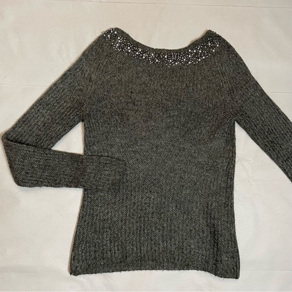Ann Taylor Ann Taylor Long Sleeve Alpaca Blend Jeweled Collar Gray Swe Size S / US 4 / IT 40 - 5 Thumbnail