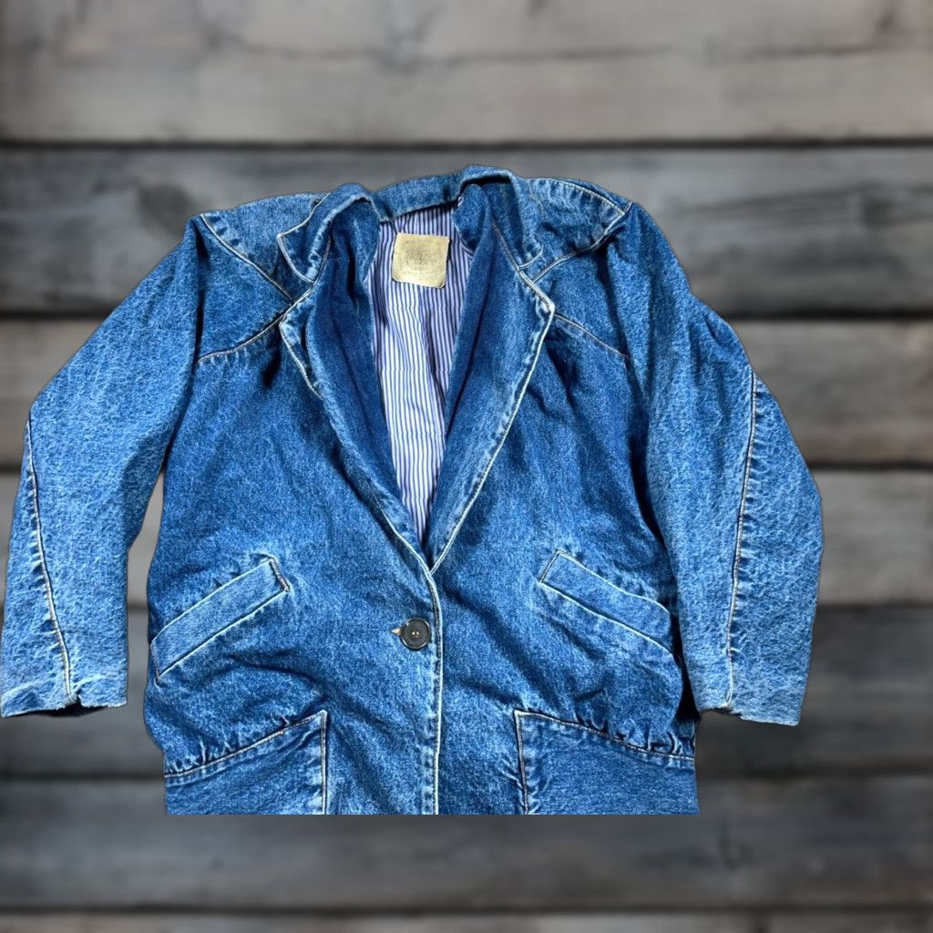 Denime Vintage 90s Oversized Denim Blazer Women's Small Casual Cotton Blue Stone Wash Size S / US 4 / IT 40 - 1 Thumbnail