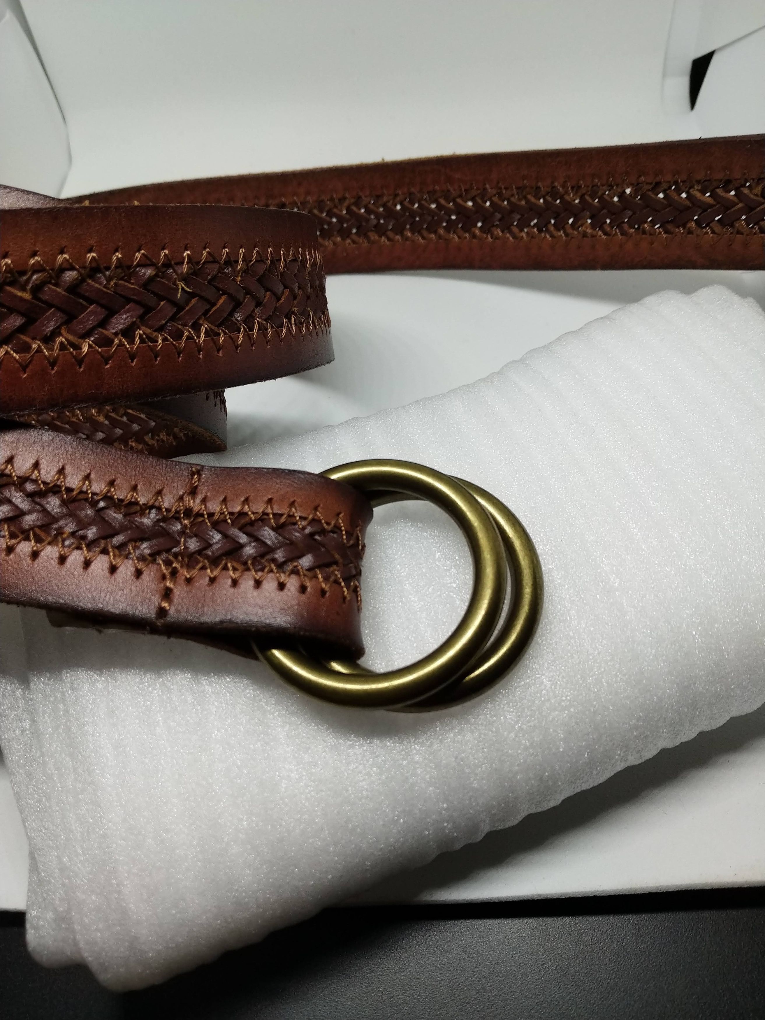 J.Crew Woven Brown Leather Double Brass Ring Unisex Adjustable Size ONE SIZE - 3 Thumbnail